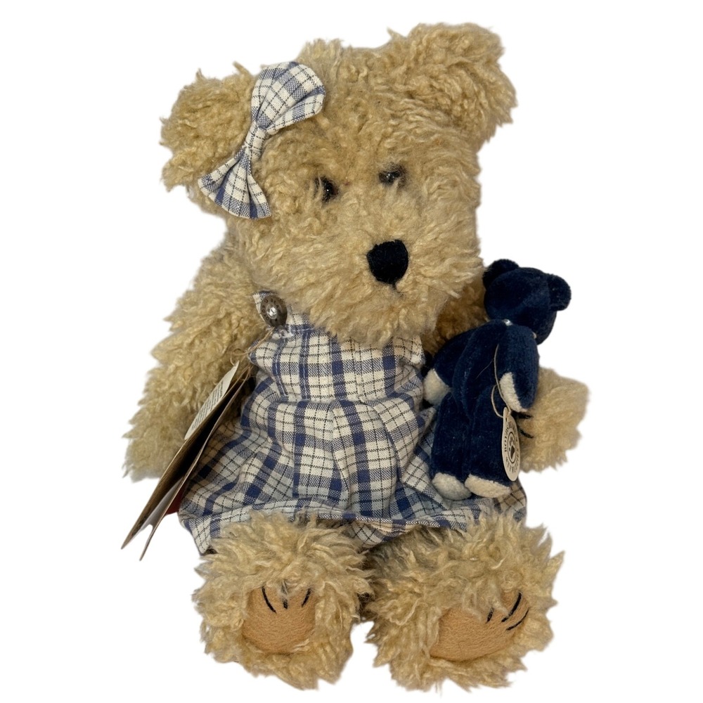 Boyds Bears Rachel and B. Bearlove 1997 Plush Tan Bear Blue Plaid Dress 910070